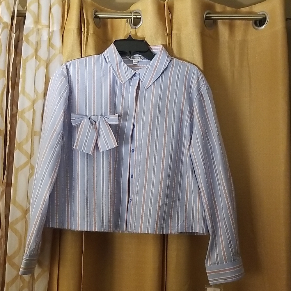 Nanette Lepore Blue and White Striped Button Down Shirt